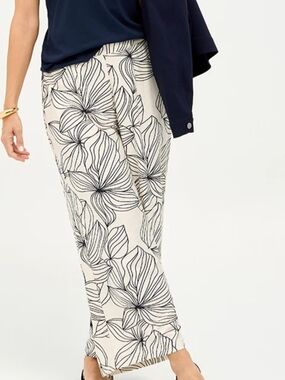 H&M Floral Print Wide-Leg Pants – Cream/Black – Size S – New Without Tags